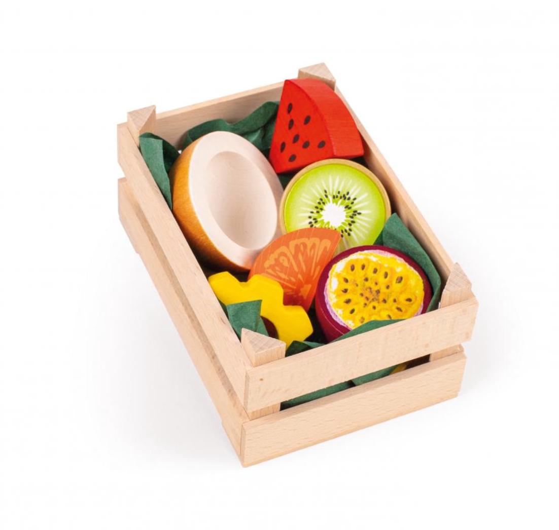 Fruta tropical variada de madera