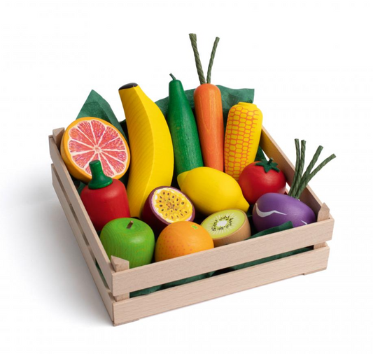 Surtido de frutas y verduras XL de madera